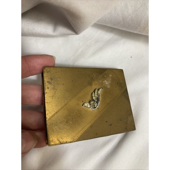 Lot 2 Vintage Volupte Compact For Pressed Powder W/ Mirror Brass 1950s Roses - Picture 2 of 12